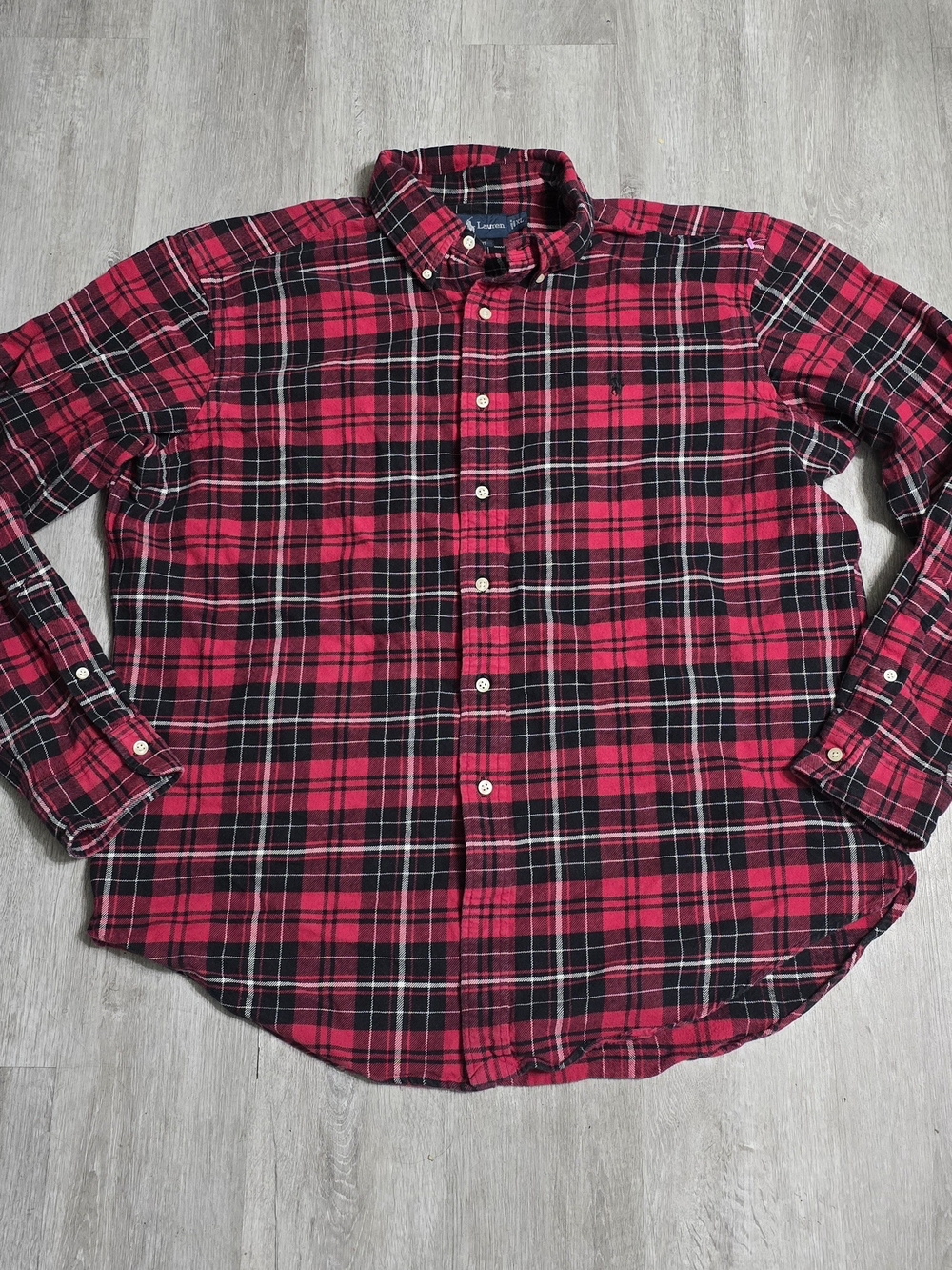 Vintage Ralph Lauren Red Plaid Flannel Button Down Long Sleeve Shirt XL